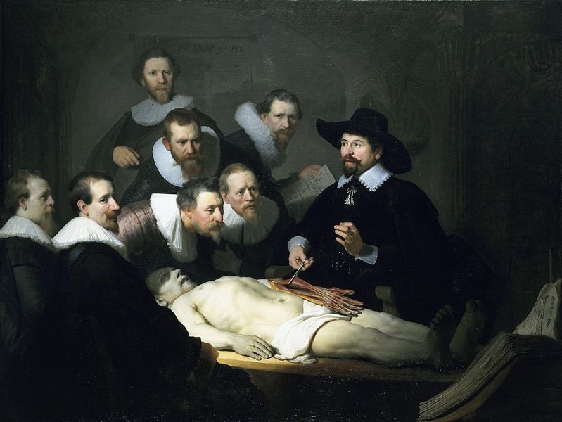 Rembrandt, Lição de Anatomia do Dr. Tulp, 1632. 1,7m x 2,16m. Óleo sobre tela. Mauritshuis.